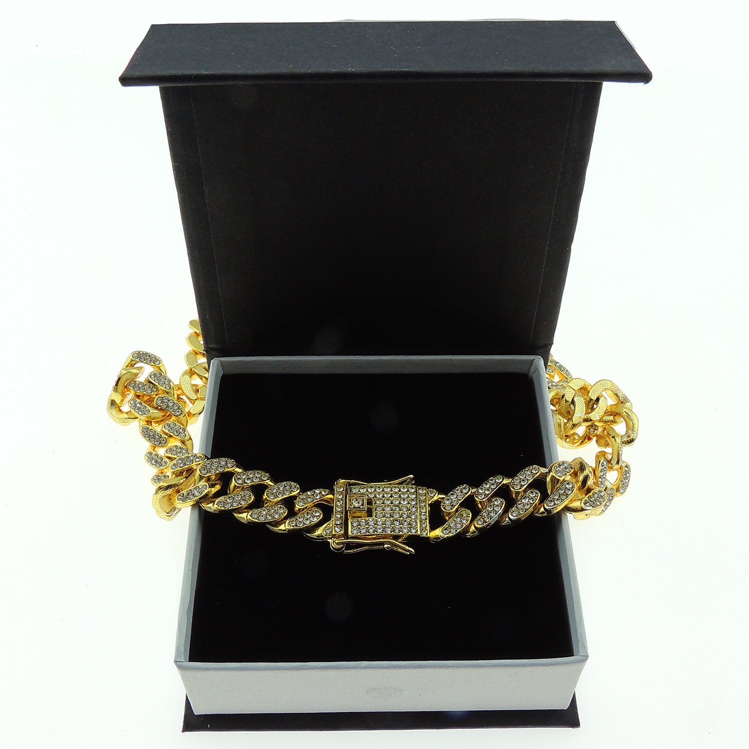 Gold Cuban Link Chain Necklace Iced Out Hip Hop Men Women