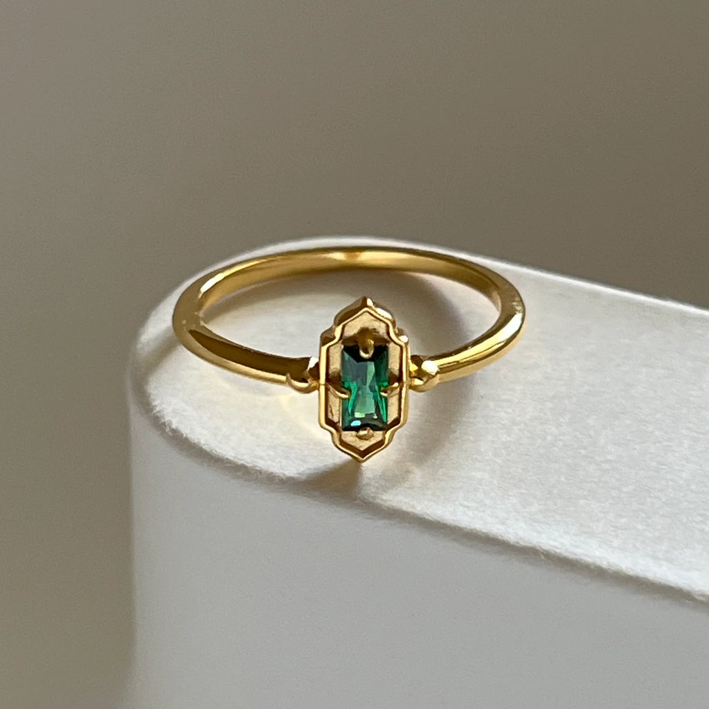 Dainty 18K Gold Vermeil Emerald Ring | Waterproof | Hypoallergenic | Promise Ring | Gift for Her | Love Gift | Engagement | Proposal