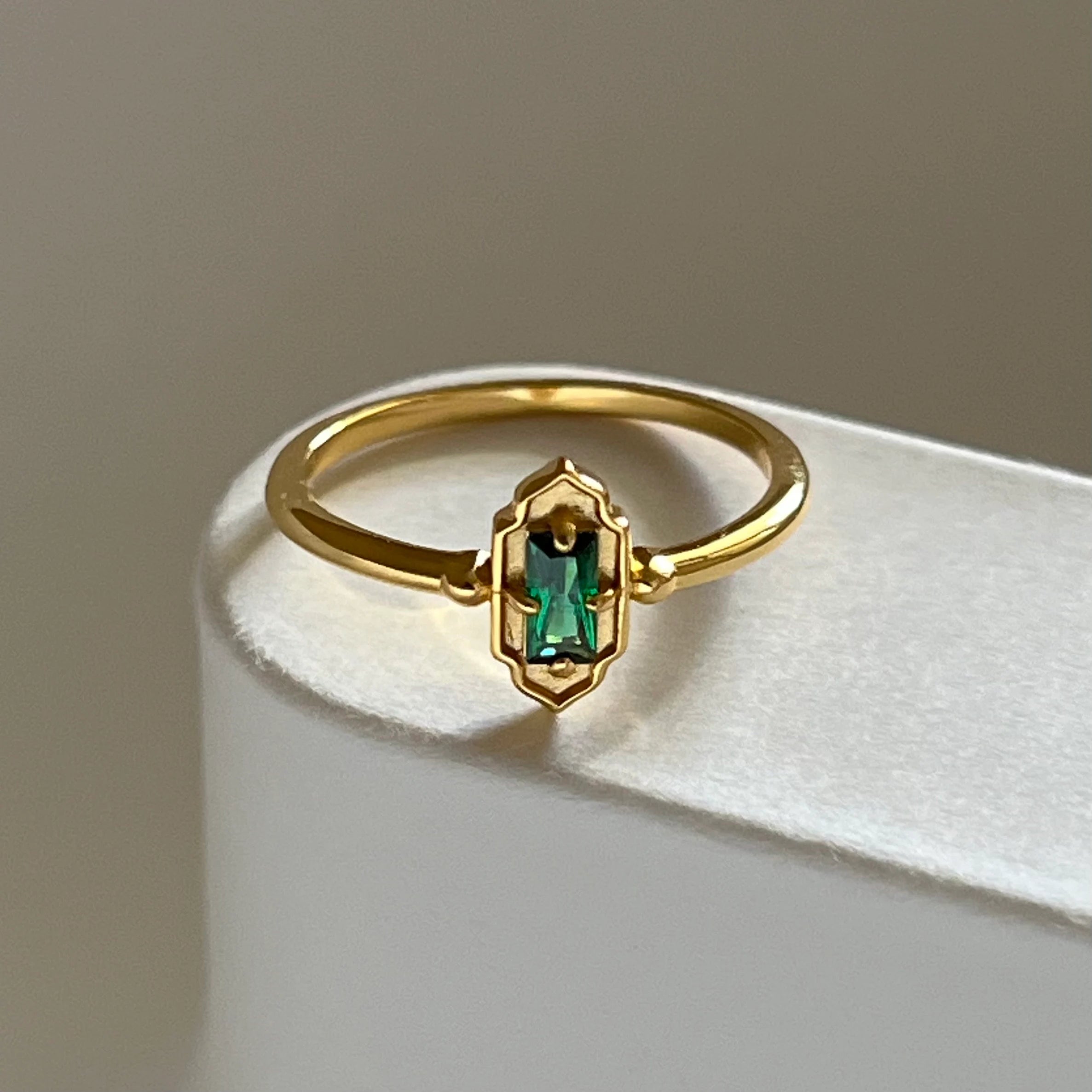 Dainty 18K Gold Vermeil Emerald Ring | Waterproof | Hypoallergenic | Promise Ring | Gift for Her | Love Gift | Engagement | Proposal