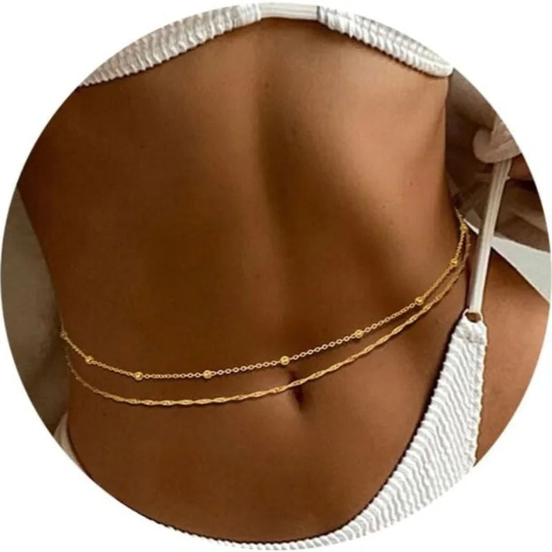 2Pcs 18K Gold Plated Waist Chains for Women Layered Belly Chains Pearl Beaded Chains for Waist Sexy Bikini Summer Beach Jewelry