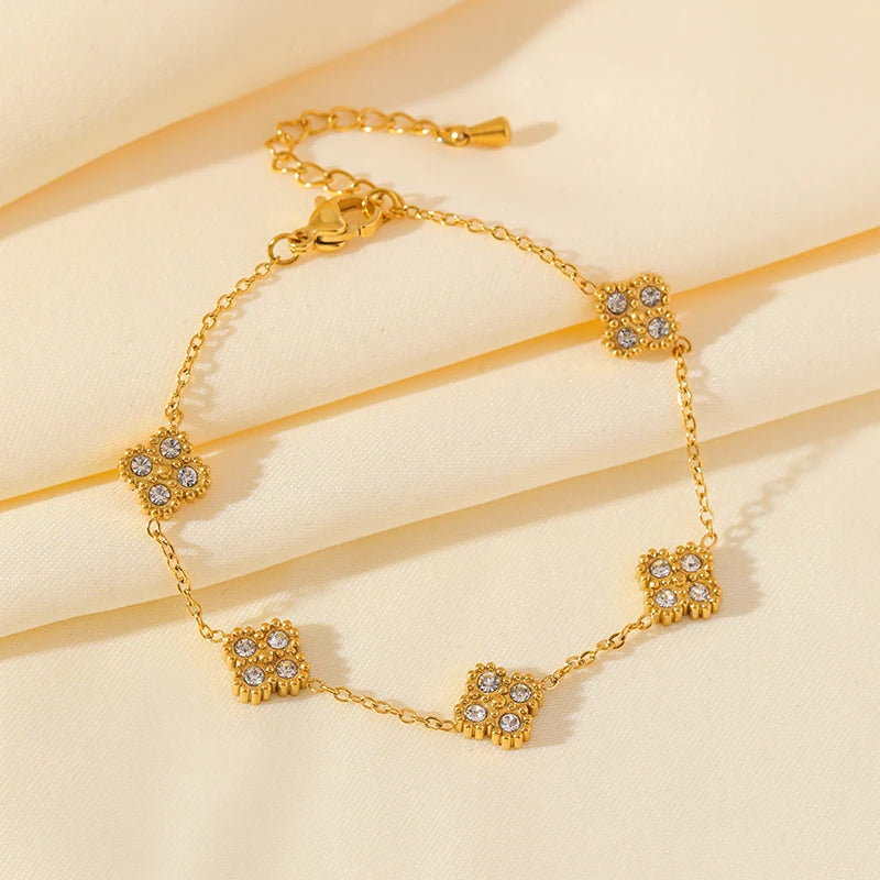 316L Stainless Steel Flower Clover Zircon Bracelet for Women Girl 2025 Newtrendy Wrist Chain Waterproof Jewelry Gift