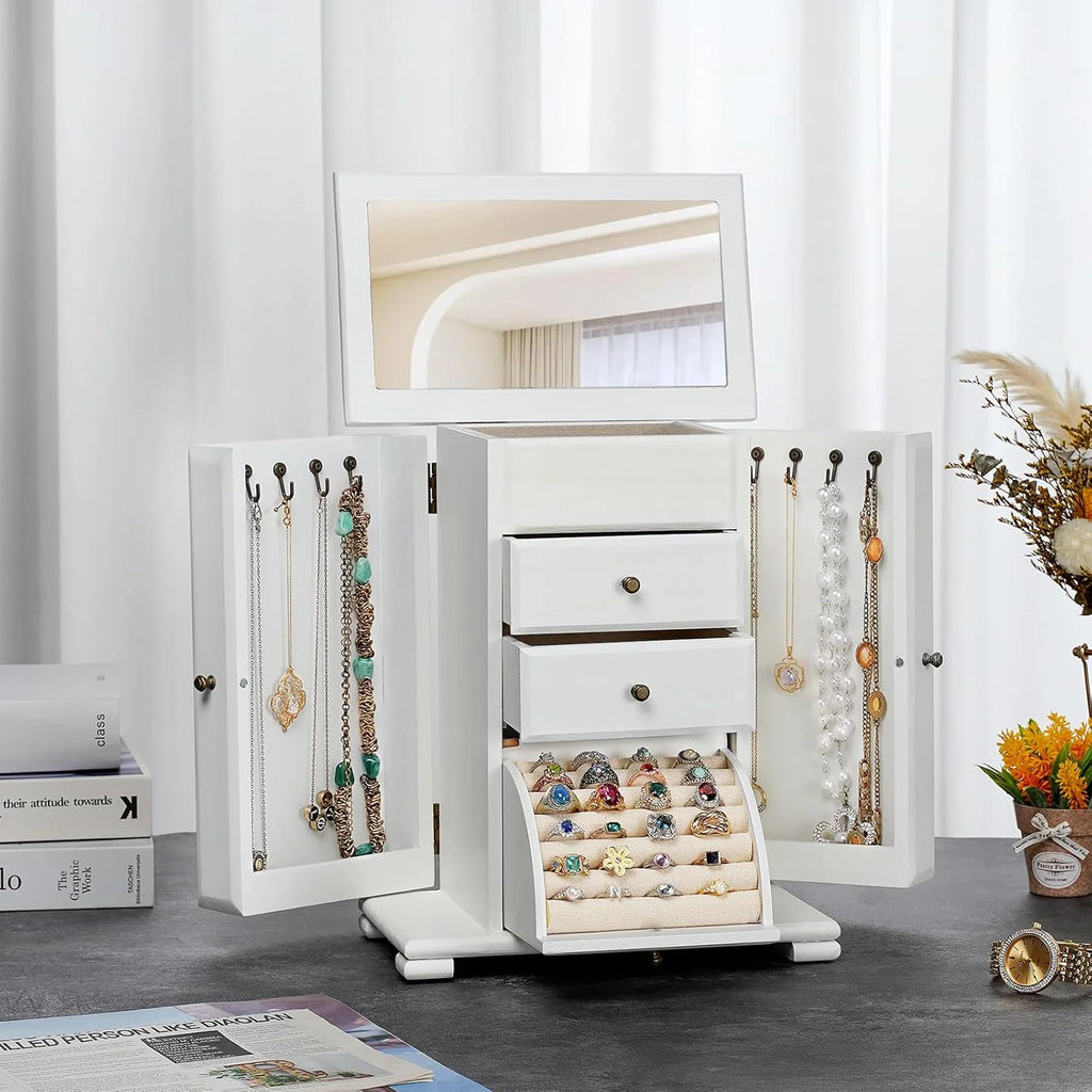 Jewelry Box, 4 Layer Wooden Jewelry Boxes for Women, Jewelry Organizer Box Display for Rings Earrings Necklaces Bracelets,Weathered White