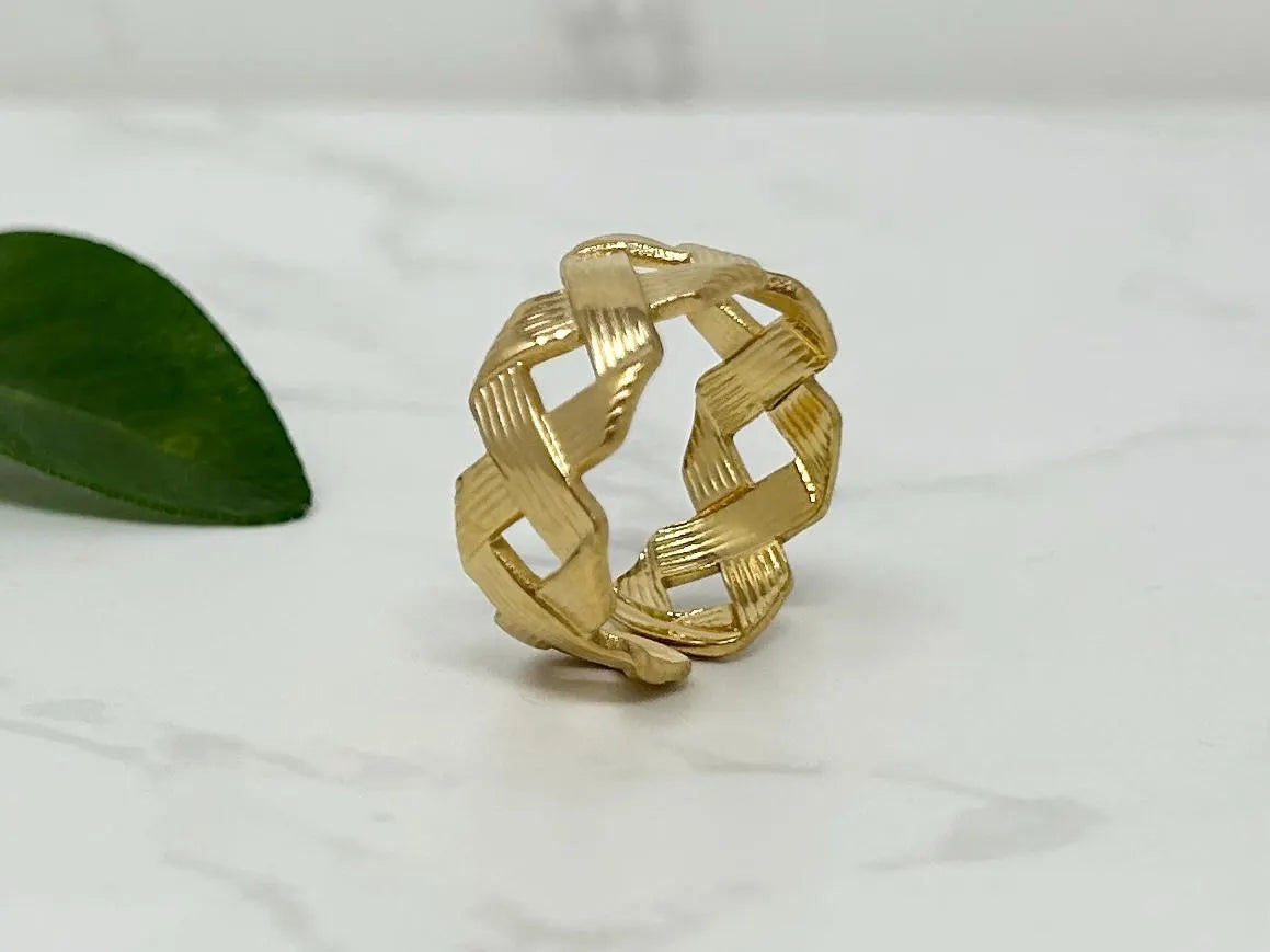 Waterproof Gold Ring, Adjustable Open Ring, Gold Thumb Ring, Tarnish Free Ring, Minimalist Jewellery, Stacking Rings, Twisted Rope Ring