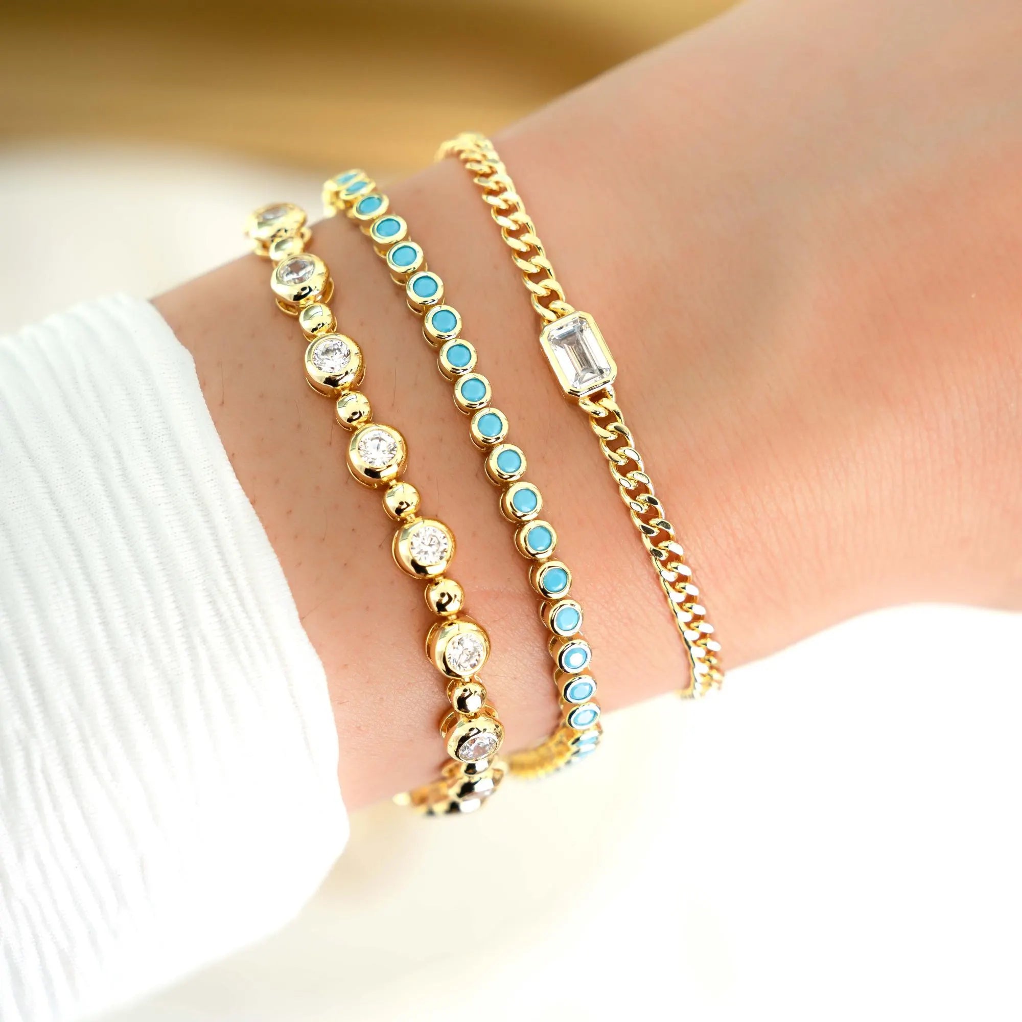 Turquoise Tennis Bracelet, Turquoise Jewelry, Gemstone Bracelet, Gift for Her, Gold Bracelet, Silver Bracelet, Turquoise Bracelet