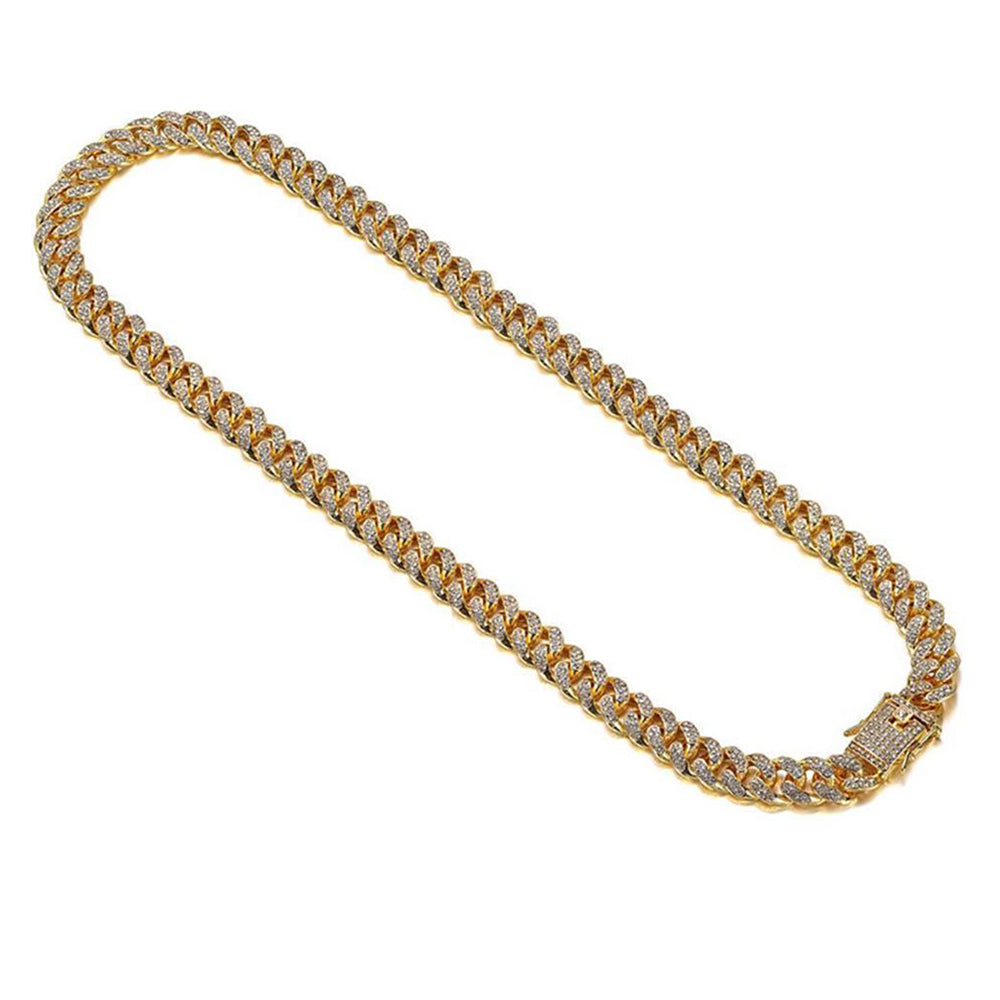 Gold Cuban Link Chain Necklace Iced Out Hip Hop Men Women