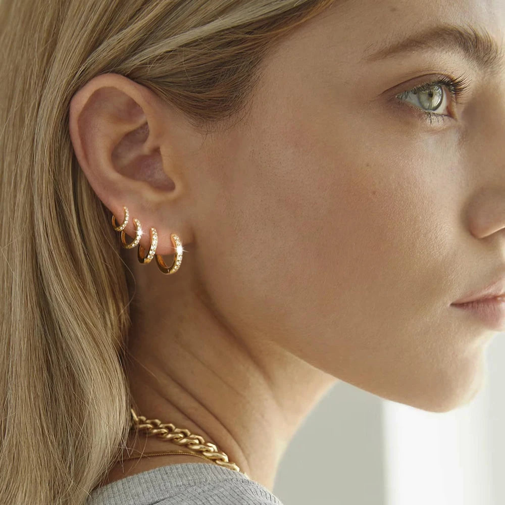 4 Pcs Small Gold Hoop Earrings Set Women 14K Gold Plated Tiny Dainty Lightweight CZ Huggie Earrings Cartilage Earring Jewelry