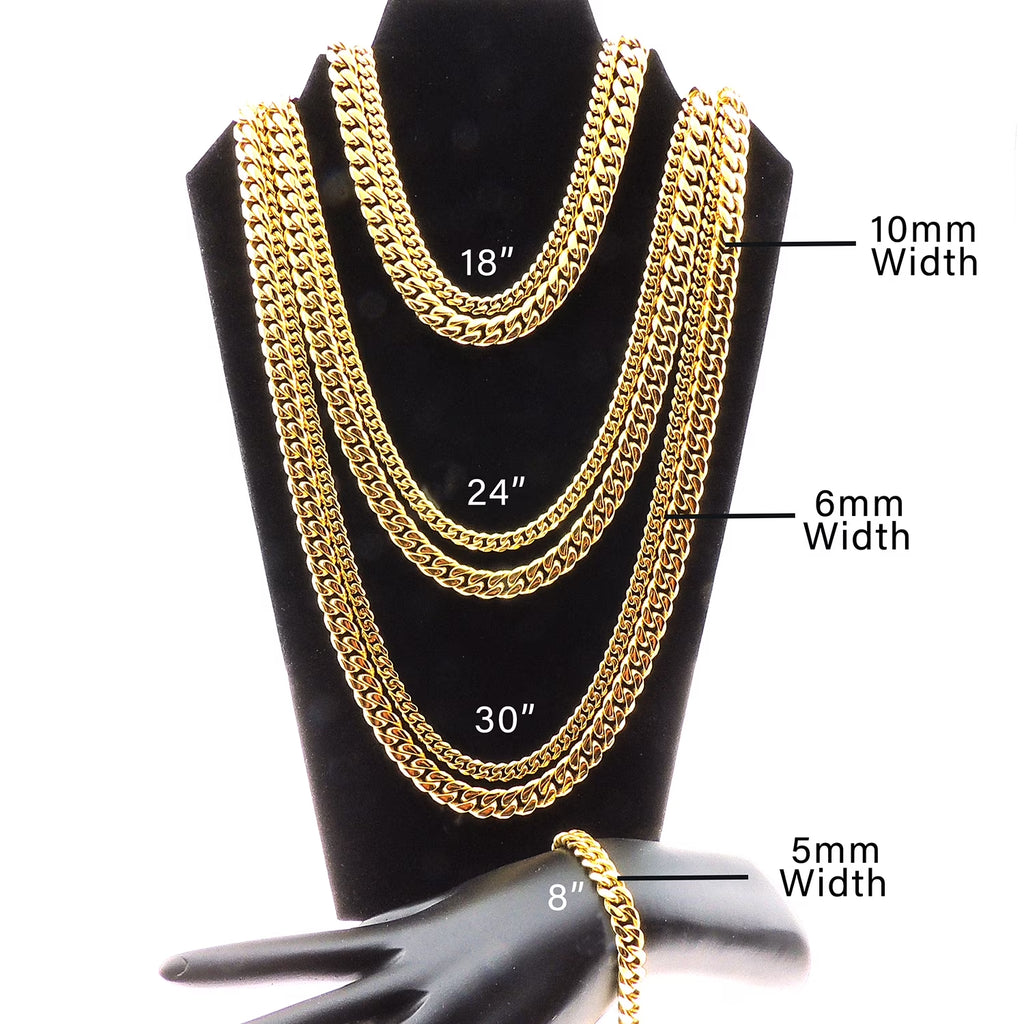 Cuban Link Chain Necklace Gold Stainless Steel Hip Hop Men Women