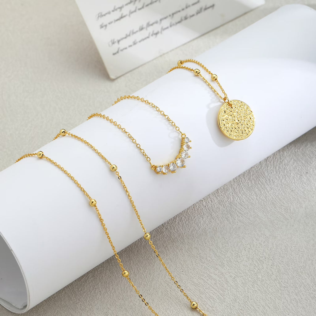Layered Gold/Silver Plated Necklaces Stackable Stack 14K Real Gold Plated Silver Chain Layering Pendant Necklaces Fashionable Trendy Accessories for Graduation Wedding Jewelry Gifts