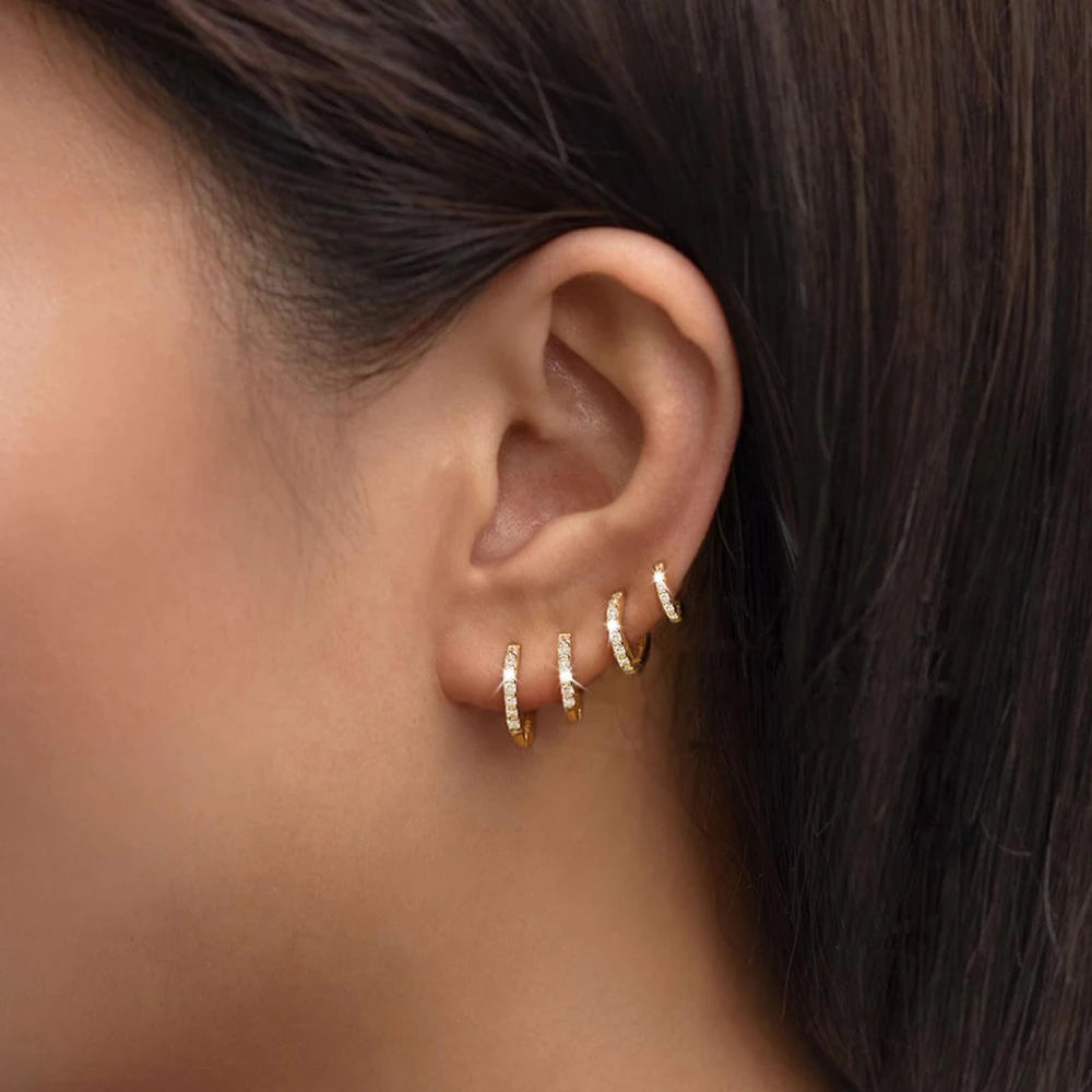 4 Pcs Small Gold Hoop Earrings Set Women 14K Gold Plated Tiny Dainty Lightweight CZ Huggie Earrings Cartilage Earring Jewelry