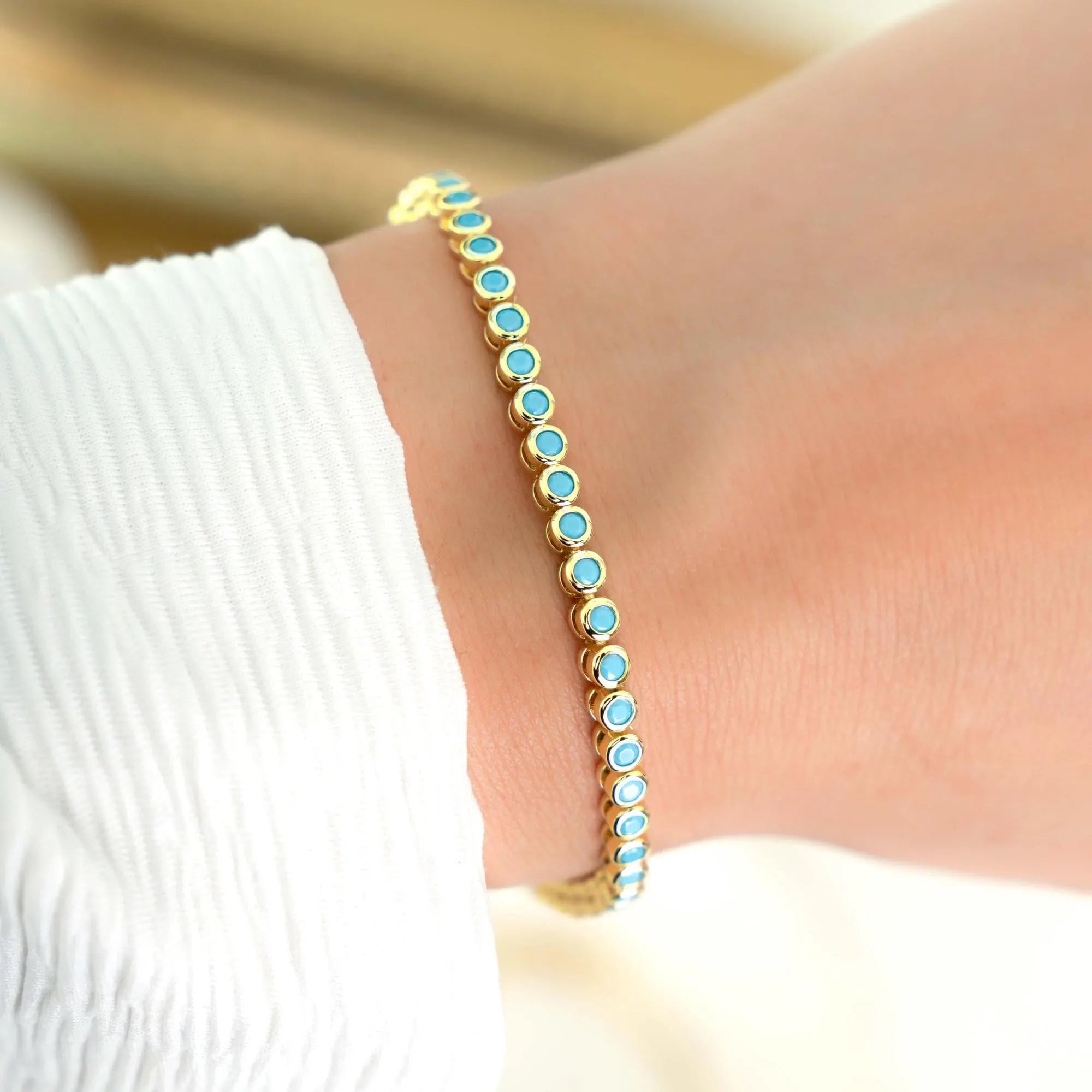 Turquoise Tennis Bracelet, Turquoise Jewelry, Gemstone Bracelet, Gift for Her, Gold Bracelet, Silver Bracelet, Turquoise Bracelet