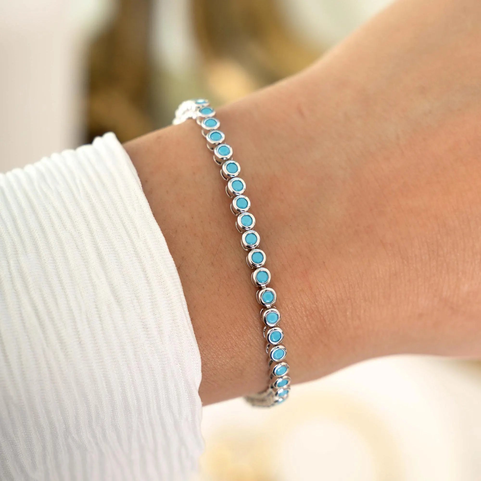 Turquoise Tennis Bracelet, Turquoise Jewelry, Gemstone Bracelet, Gift for Her, Gold Bracelet, Silver Bracelet, Turquoise Bracelet