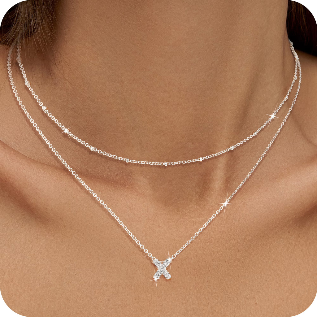 S925 Sterling Silver Plated Initial Necklaces for Women Girls CZ Letter X Necklace Set Birthday Graduation Jewelry Gifts Teen Her Wife Mom Girlfriend Female Adults Kids Ideas