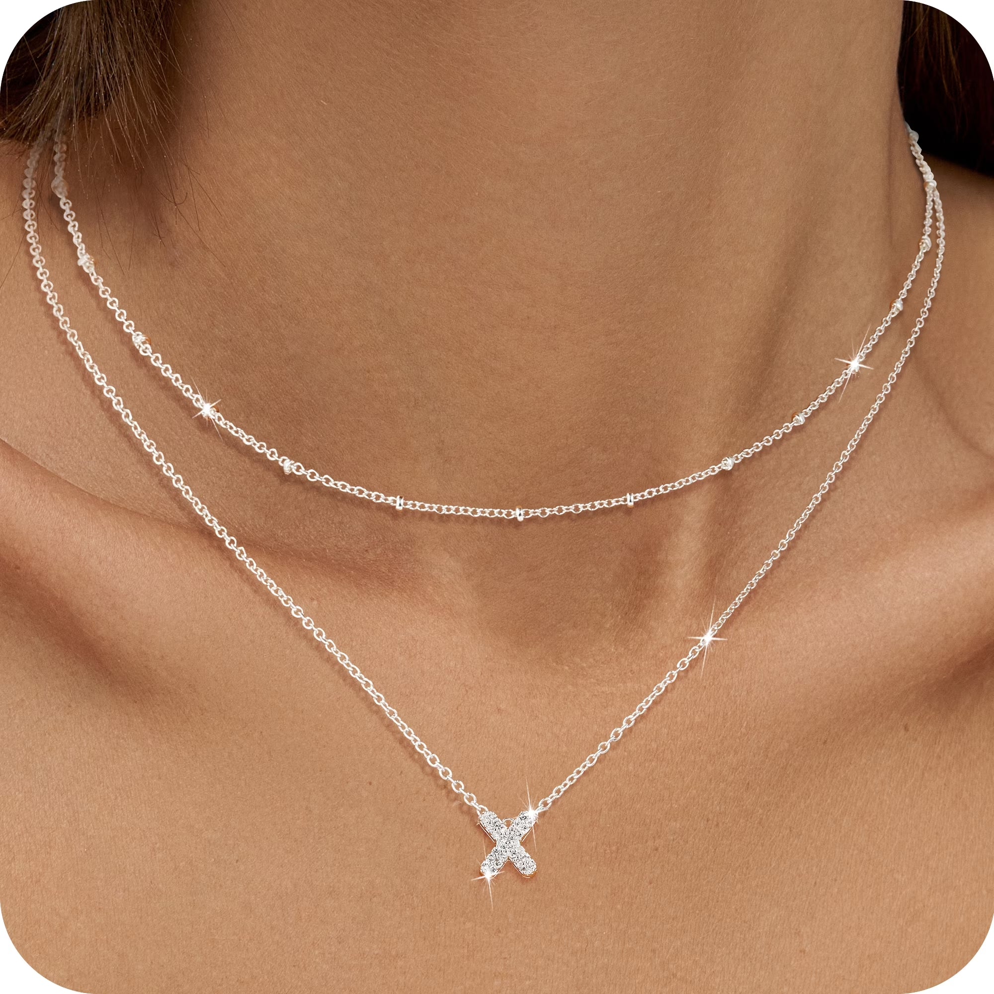 S925 Sterling Silver Plated Initial Necklaces for Women Girls CZ Letter X Necklace Set Birthday Graduation Jewelry Gifts Teen Her Wife Mom Girlfriend Female Adults Kids Ideas