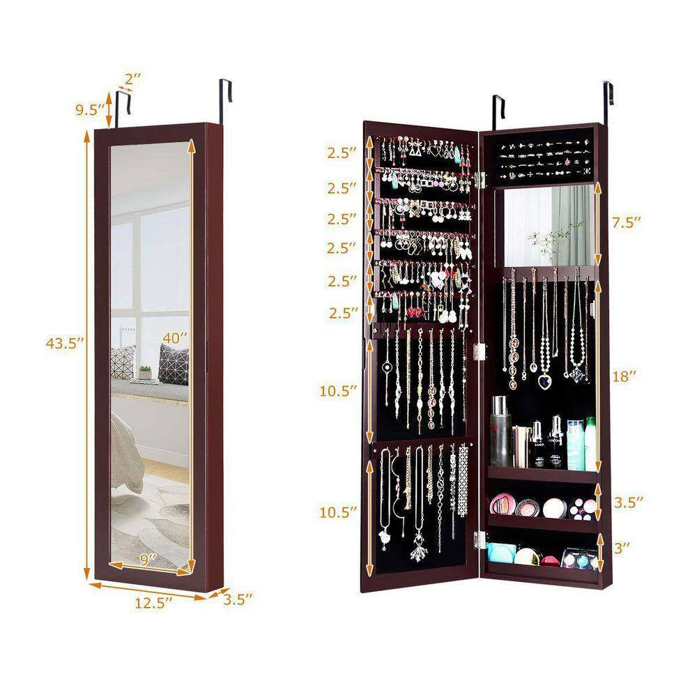 53 In. Dark Brown MDF Jewelry Boxes, Jewelry Organizer with Mirror