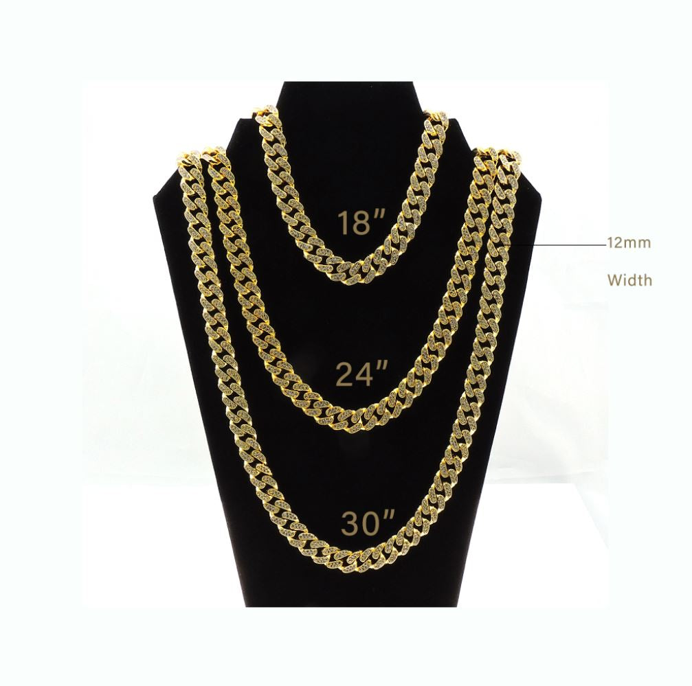 Gold Cuban Link Chain Necklace Iced Out Hip Hop Men Women