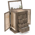 Jewelry Box for Women, 5 Layer Large Wood Boxes & Organizers for Necklaces Earrings Rings Bracelets, Rustic Organizer with Drawers and Mirror