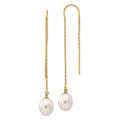 14K 7-8Mm White Rice Freshwater Cultured Pearl Dangle Threader Earrings XF593EW