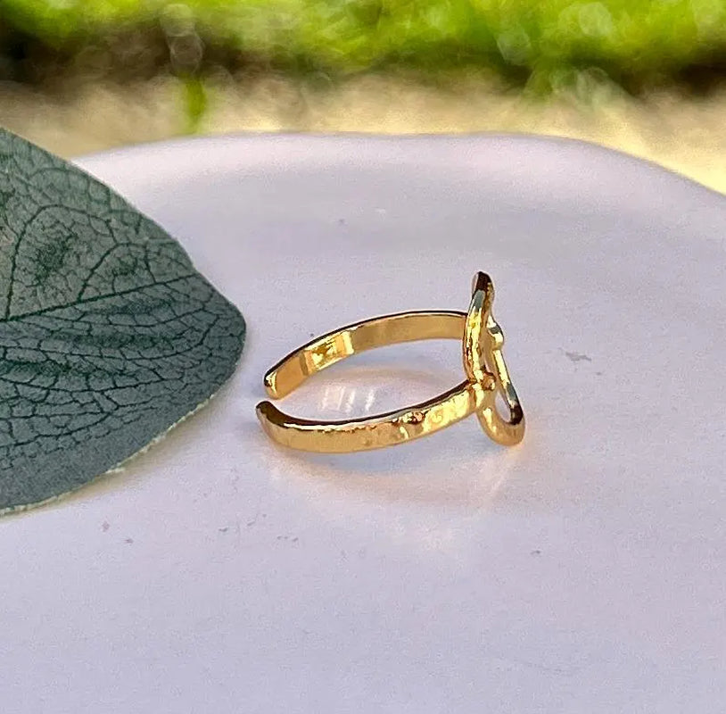 Waterproof Gold Ring, Hammered Gold Open Circle Ring, Adjustable