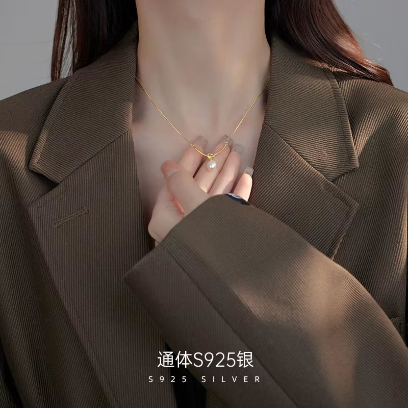 Fashion Jewelry 925 Sterling Silver Necklaces Real Natural Pearl Pendant Knot Shaped Gold Plated Necklaces for Women