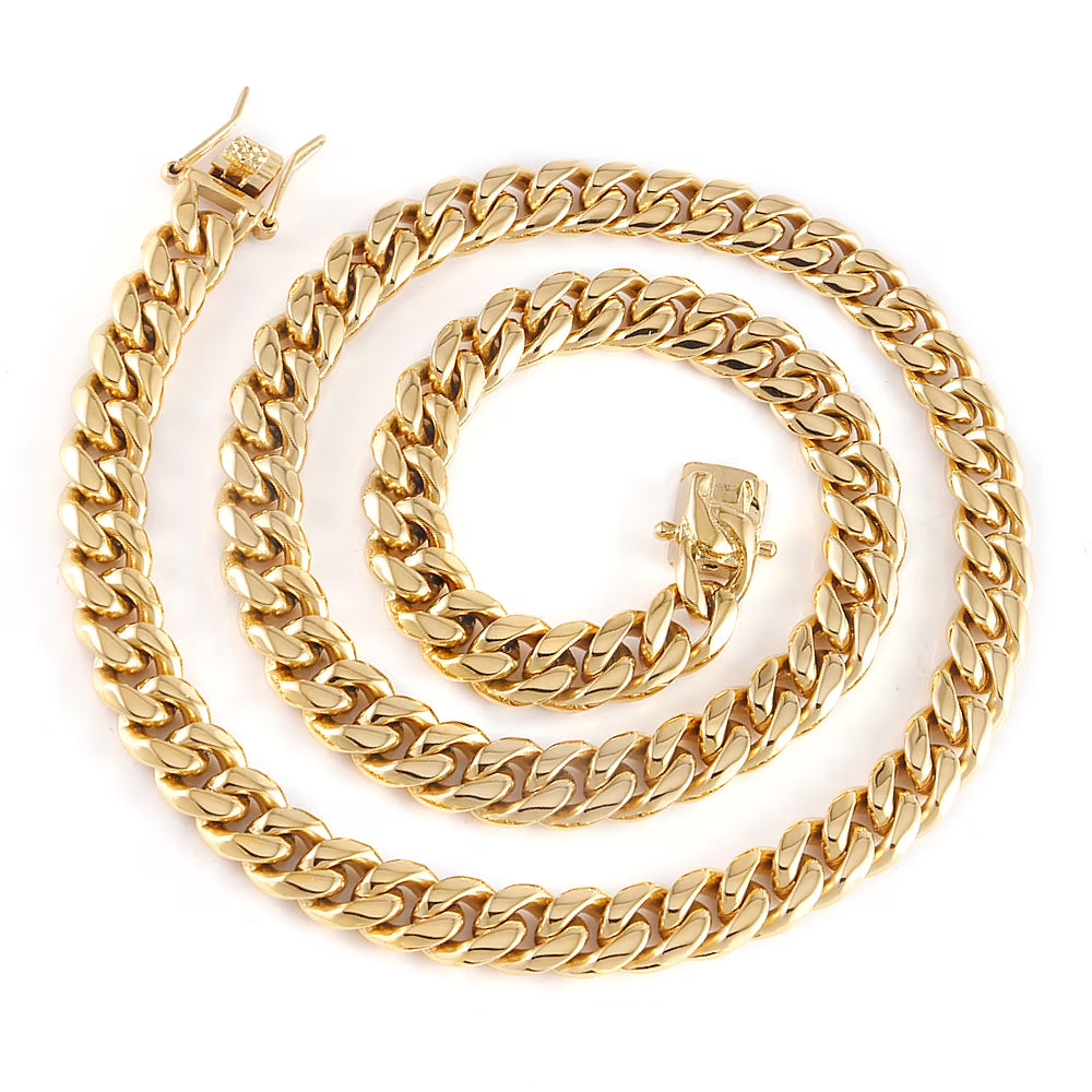 Cuban Link Chain Necklace Gold Stainless Steel Hip Hop Men Women