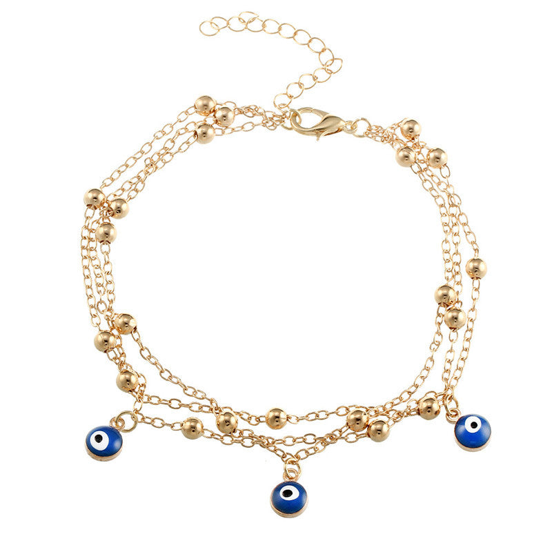 Fashion Jewelry Silver or Gold Tone Turkish Evil Eye Beads Anklet