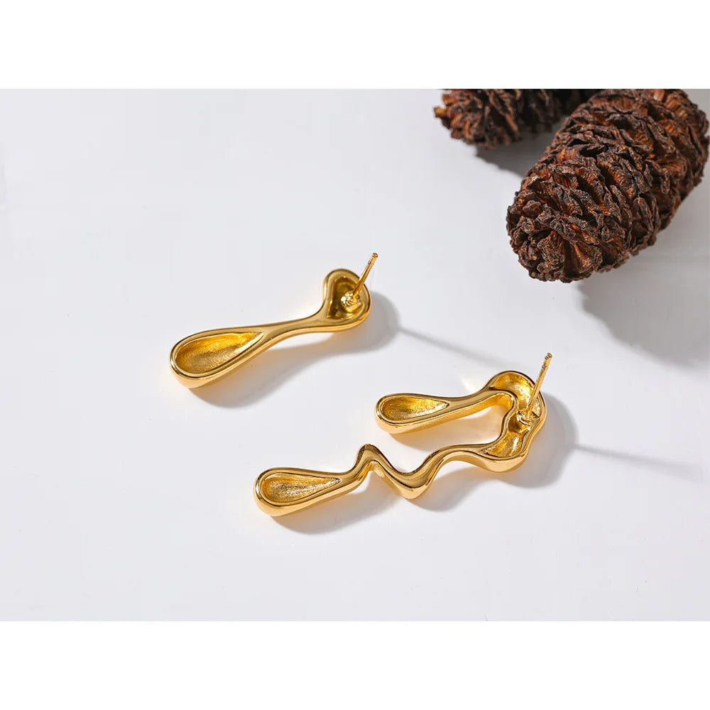 18K Gold Pvd Plated Asymmetry Unusual Big Stud Earrings Stainless Steel Personality Fashion Waterproof Jewelry Women Gift
