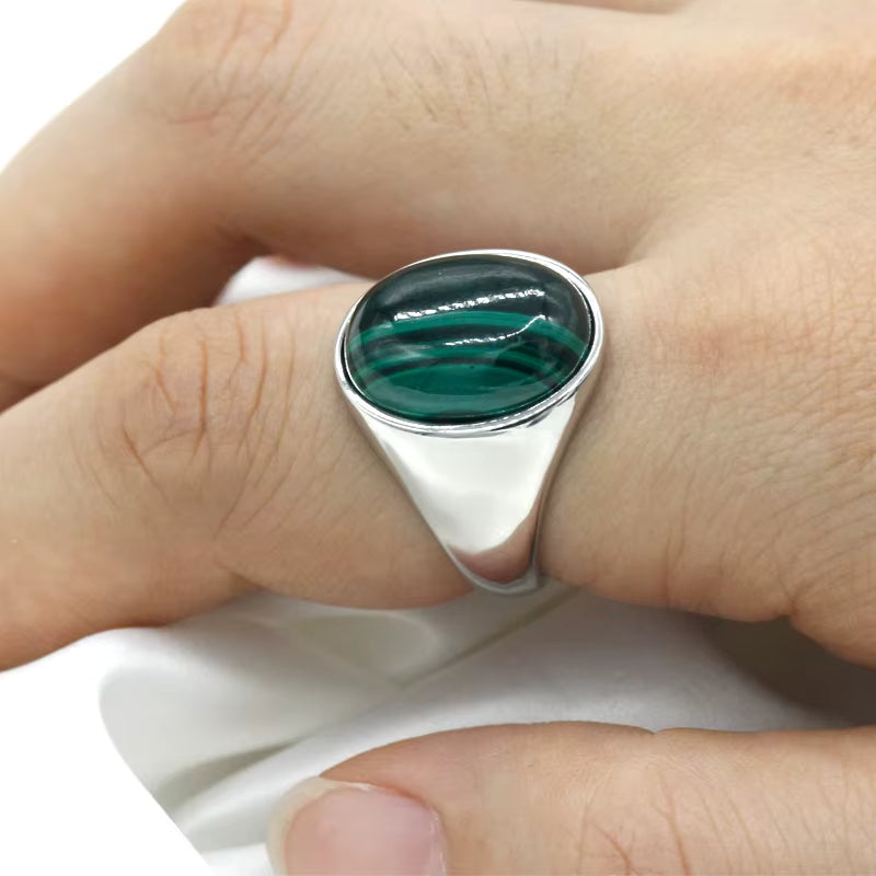925 Sterling Silver Men Ring with Turquoise/Lapis Lazuli/Agate/Malachite/Onyx/Phoenix Stone Simple Jewelry to Male Women Gift