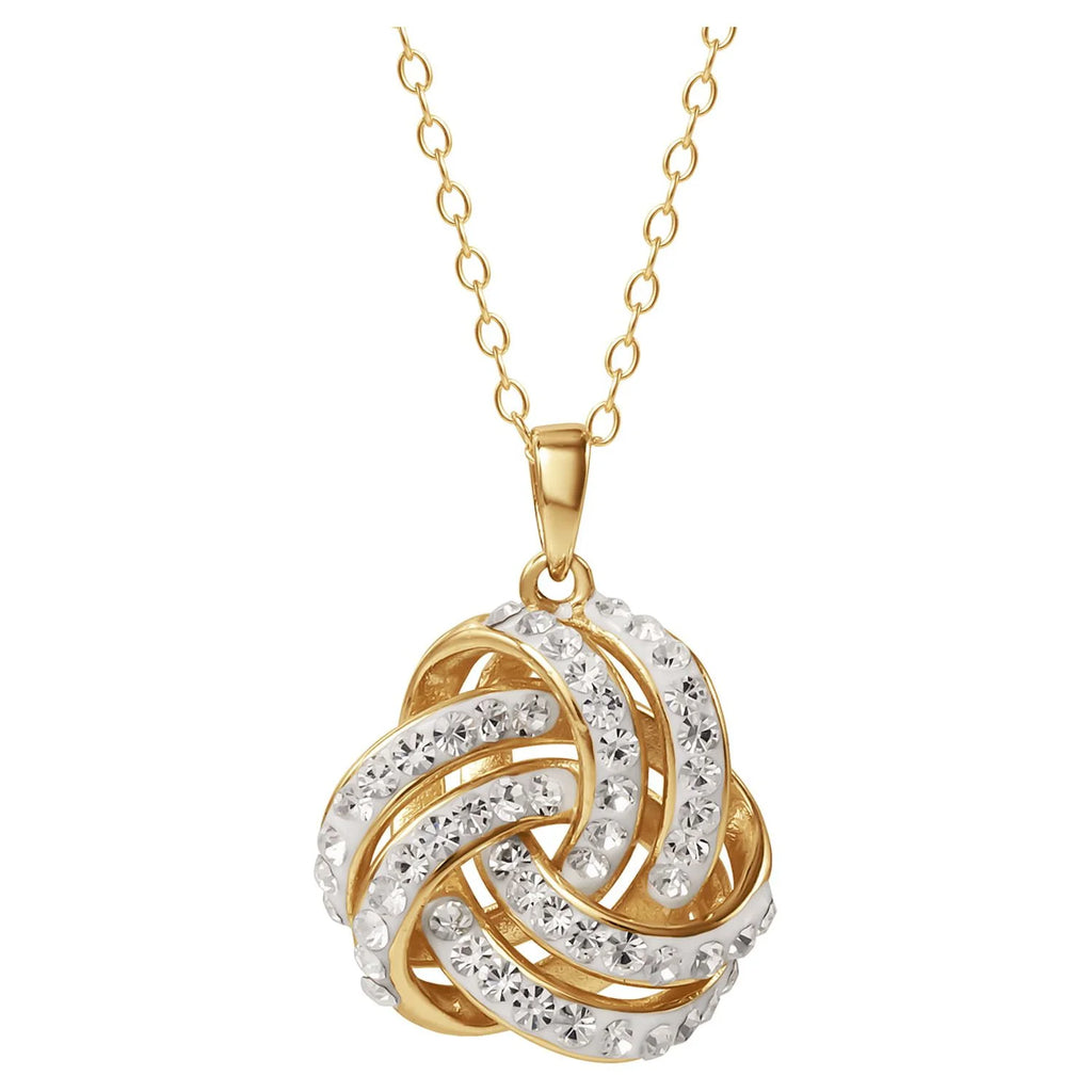Brilliance Fine Women'S Love Knot 18K Gold Crystal Pendant and Earring Set