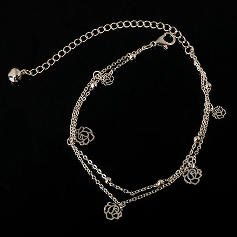 Women'S Fashion Jewelry Gold Tone Rose Flower Anklet Ankle Bracelet