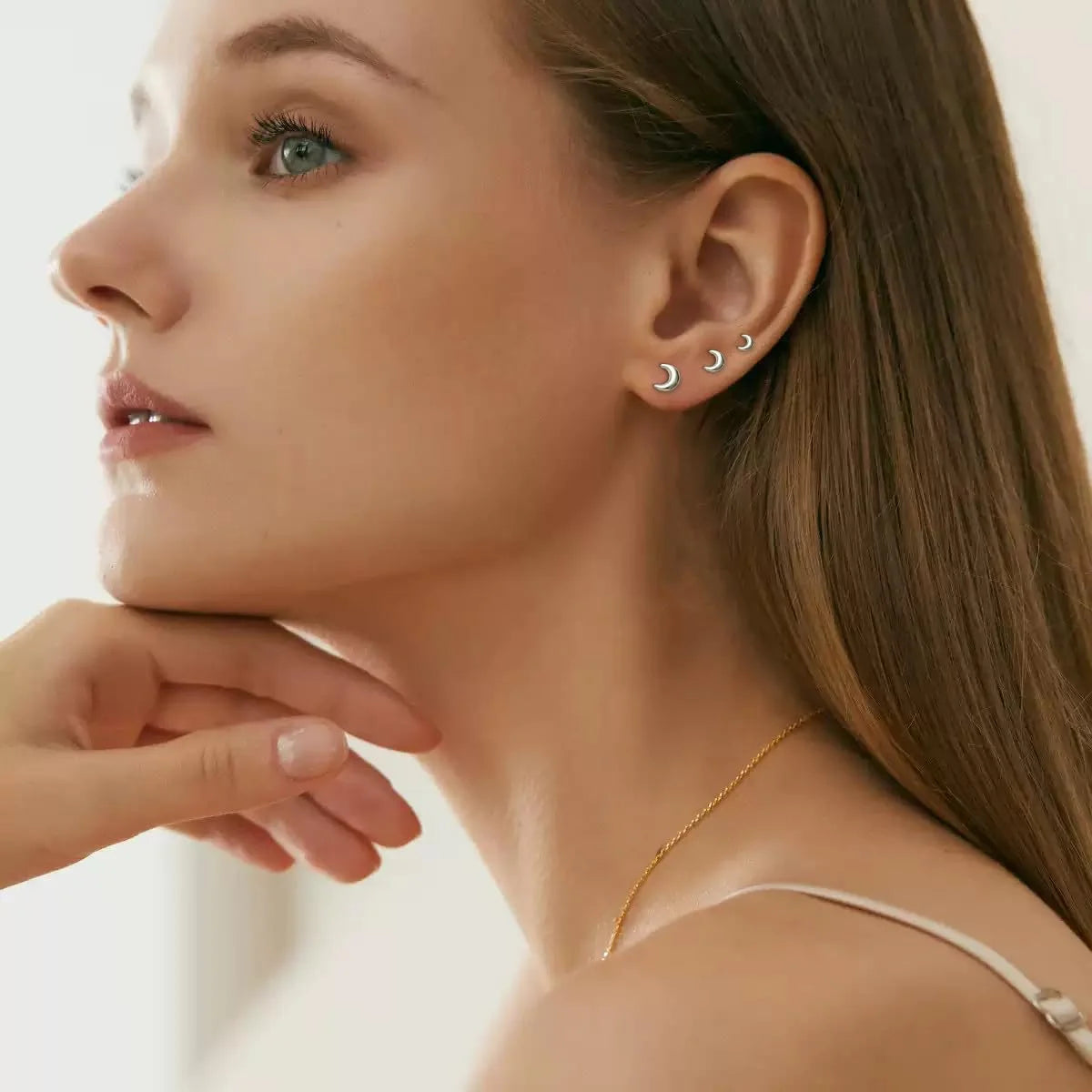 3 Pairs 18K White Gold Plated Moon Stud Earrings for Women Hypoallergenic Small S925 Sterling Silver Post Earring Sets Birthday Graduation Jewelry Gifts Teen Her Wife Mom Adults Ideas