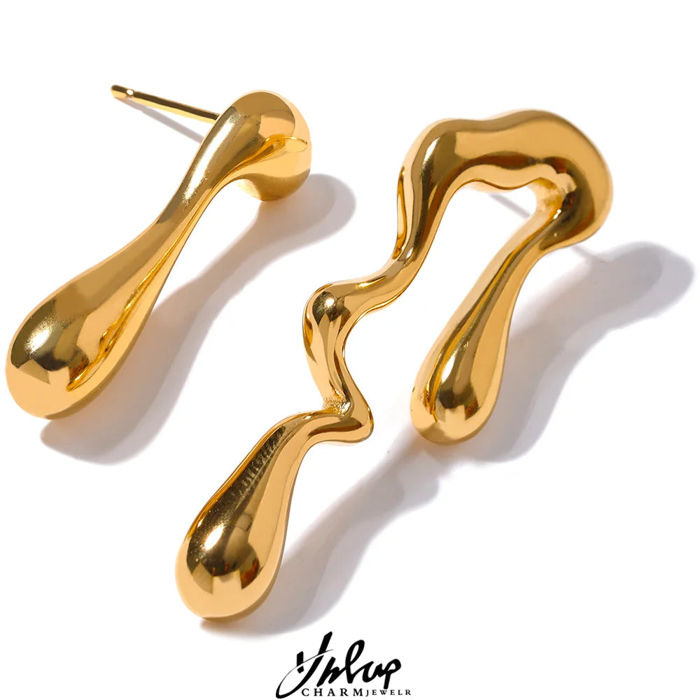 18K Gold Pvd Plated Asymmetry Unusual Big Stud Earrings Stainless Steel Personality Fashion Waterproof Jewelry Women Gift