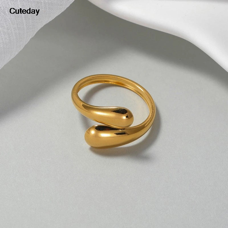 Stainless Steel Geometric Fashion Ring Gold Plated Waterproof Fashion Jewelry Unisex 2023 NEW