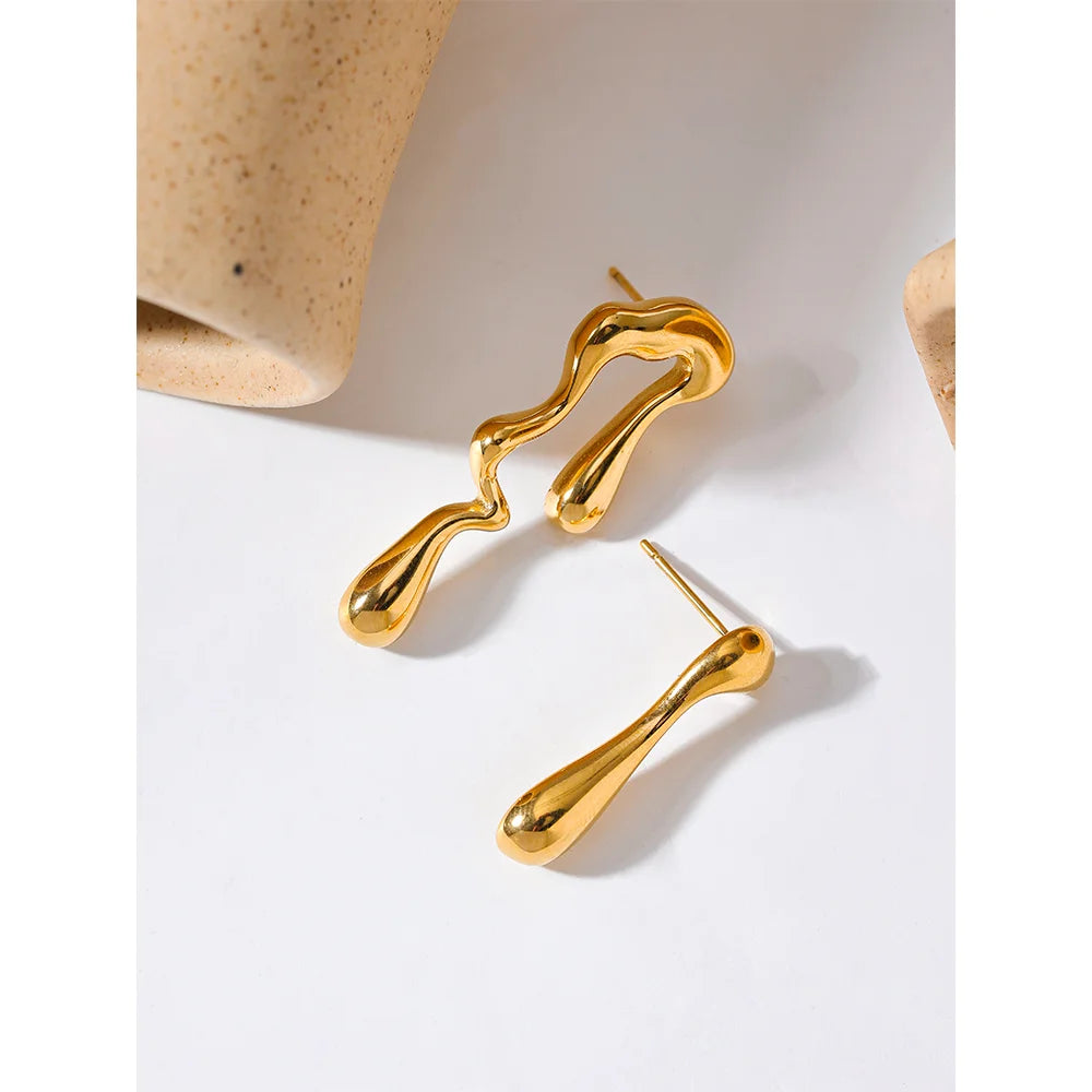 18K Gold Pvd Plated Asymmetry Unusual Big Stud Earrings Stainless Steel Personality Fashion Waterproof Jewelry Women Gift