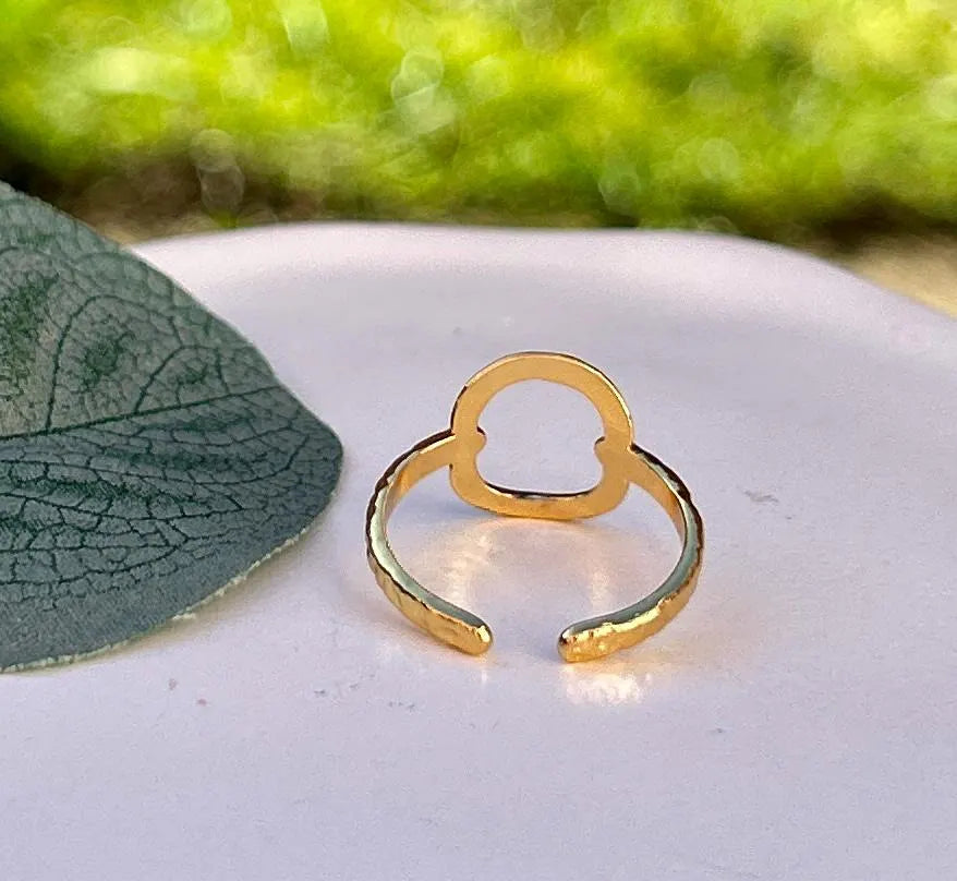 Waterproof Gold Ring, Hammered Gold Open Circle Ring, Adjustable