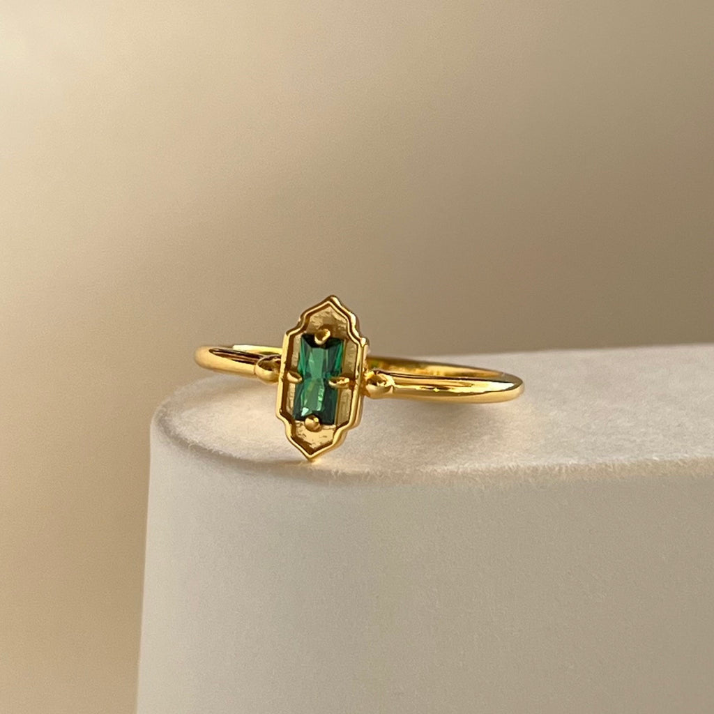 Dainty 18K Gold Vermeil Emerald Ring | Waterproof | Hypoallergenic | Promise Ring | Gift for Her | Love Gift | Engagement | Proposal