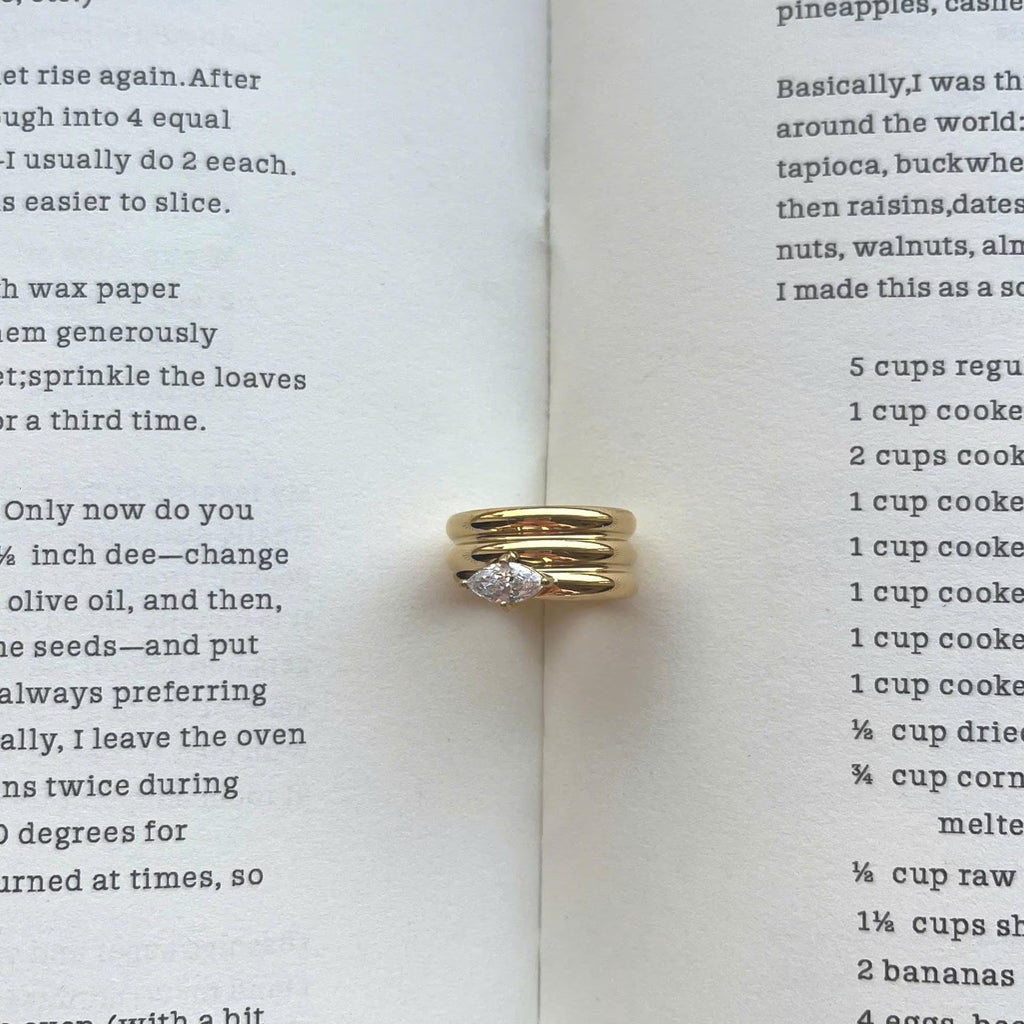 18K Gold Plated Marquise Stone Ring: Waterproof Stacking Jewelry (Sizes 6-8)