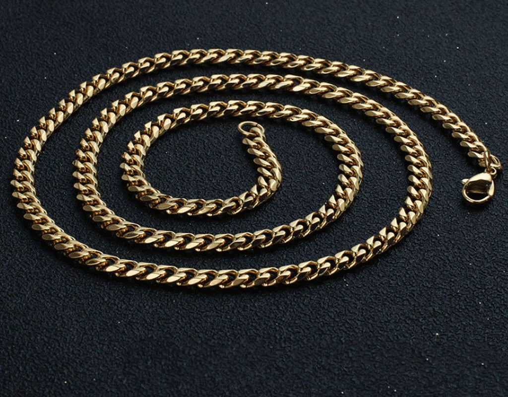 Cuban Link Chain Necklace Gold Stainless Steel Hip Hop Men Women