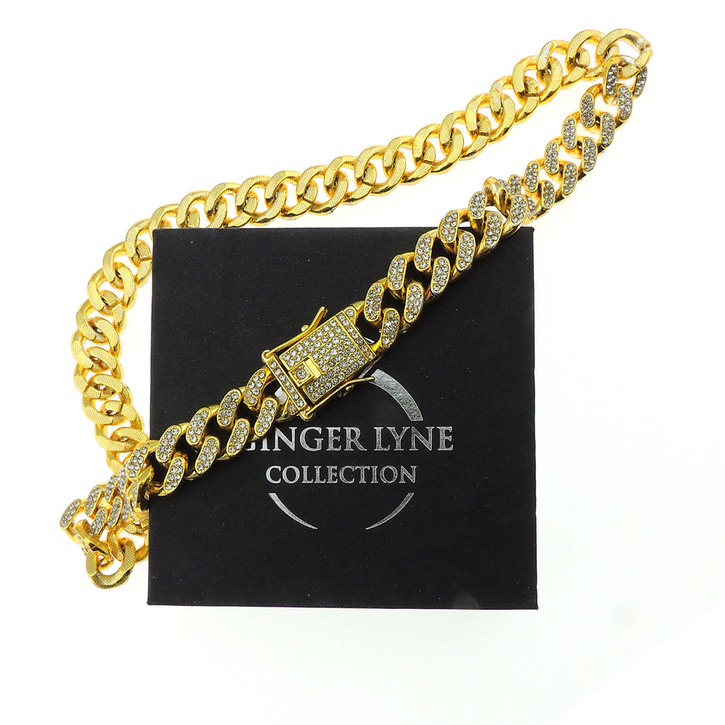 Gold Cuban Link Chain Necklace Iced Out Hip Hop Men Women