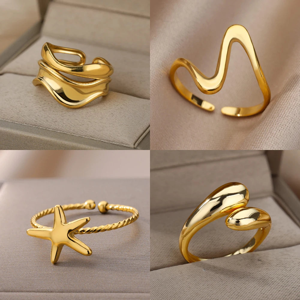 Stainless Steel Rings for Women Waterproof Open Gold Color Ring Wedding Couple Band Jewelry Gifts Free Shipping Items Anillos