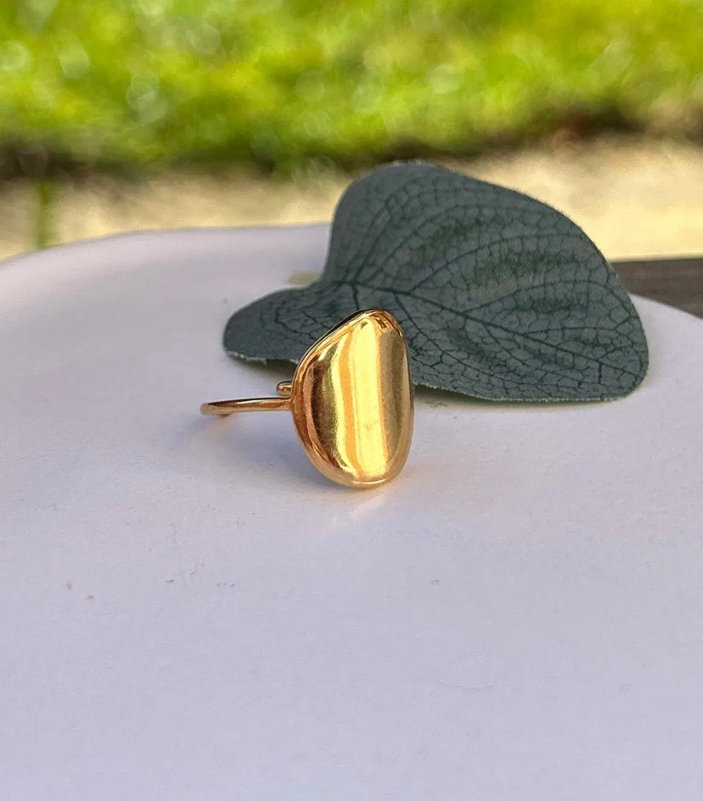 Simple, Chic and Timeless - a Waterproof Gold Ring in an Adjustable Size with a Smooth Gold Disc in an on Trend Irregular Finish