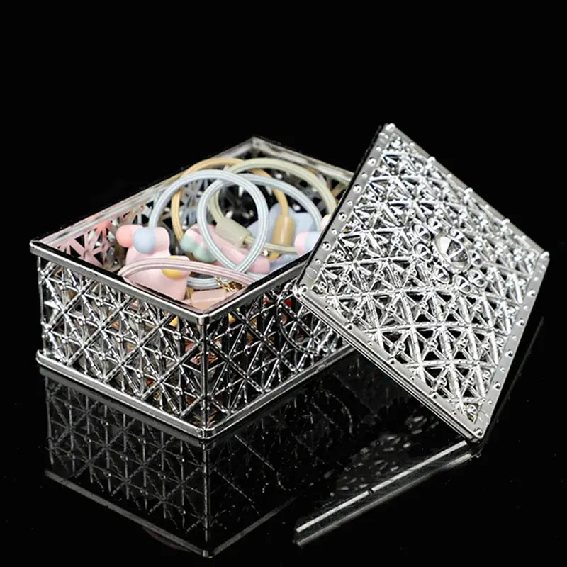 2 Pcs Mini Treasure Storage Jewelry Box Silver-Color Hollow Flower Pattern Jewelry Case Boxes for Necklace Earring Ring