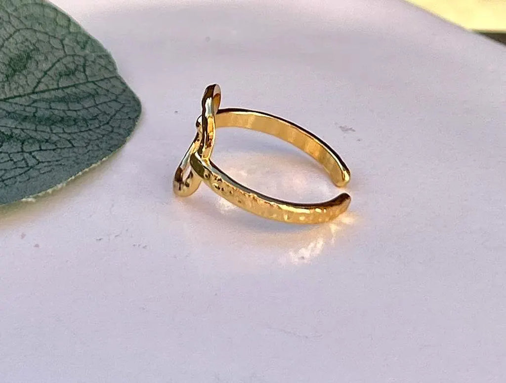 Waterproof Gold Ring, Hammered Gold Open Circle Ring, Adjustable