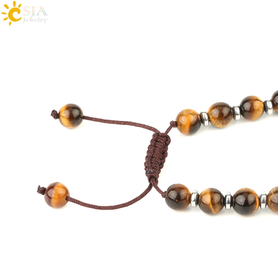 CSJA Natural Stones Beaded Tiger Eye Necklaces for Men Tree of Life Pendants Mala Yoga Beads 7 Chakra Reiki Female Jewelry S469