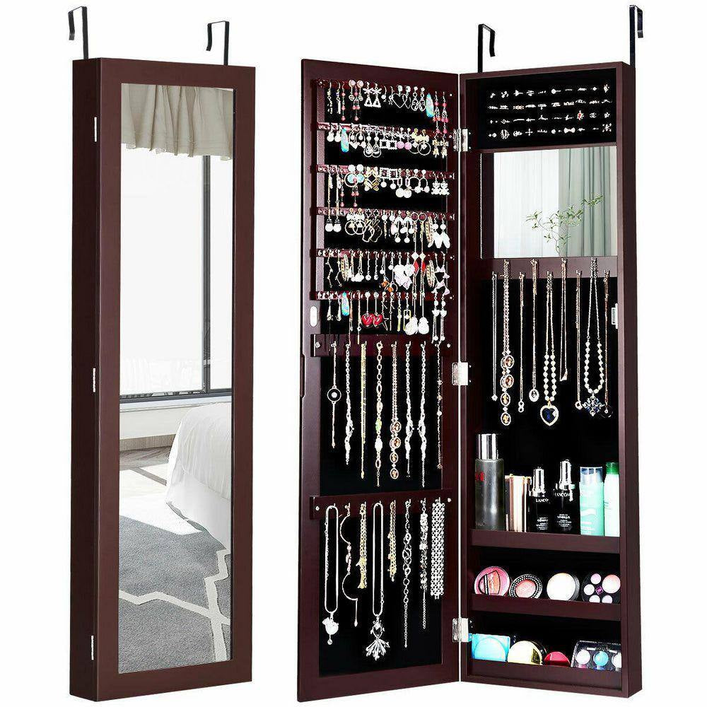 53 In. Dark Brown MDF Jewelry Boxes, Jewelry Organizer with Mirror