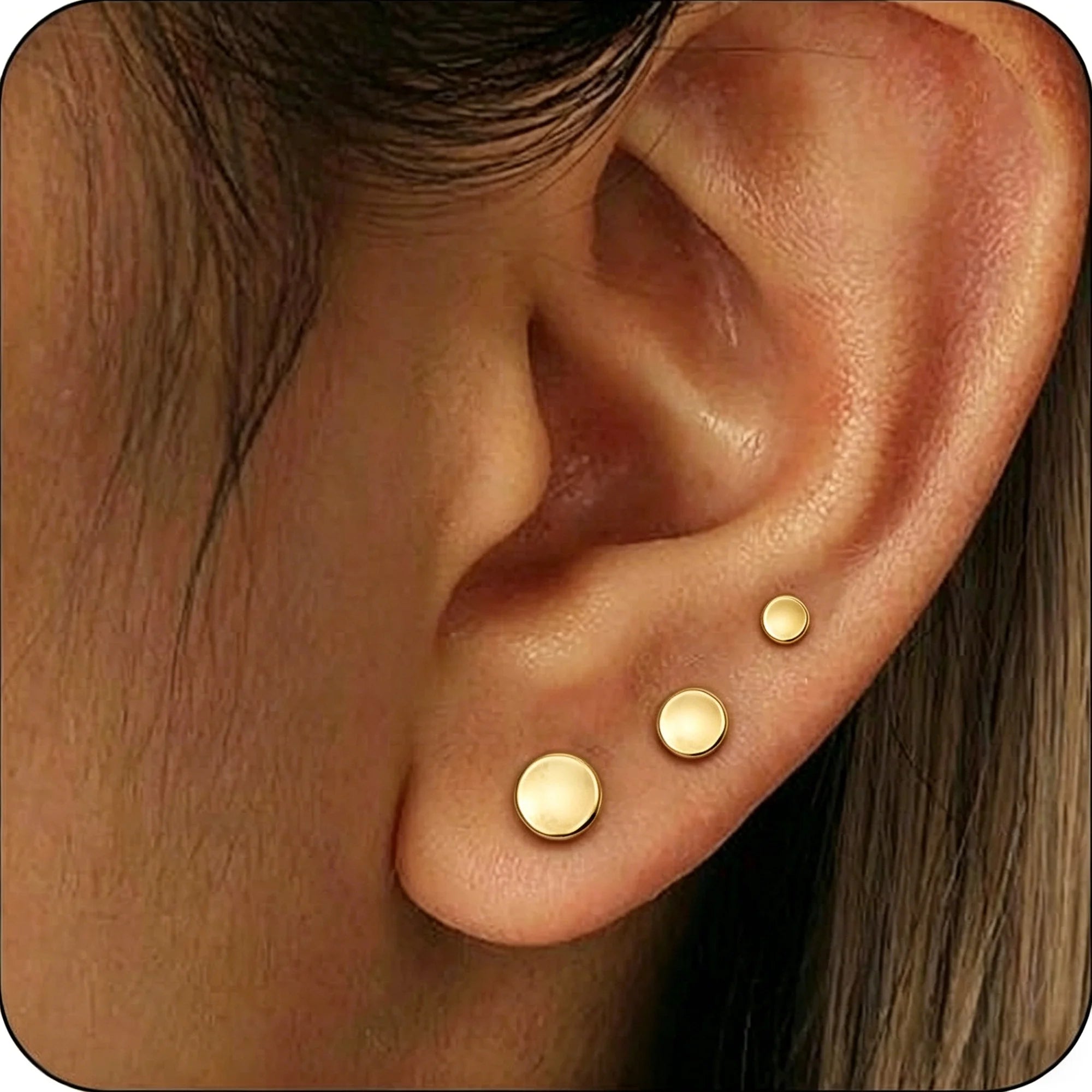 3 Pairs 18K Gold Plated round Stud Earrings for Women Hypoallergenic Small Cartilage Post Earring Sets Birthday Graduation Jewelry Gifts Teen Her Mom Girlfriend Female Lady Wife Adults Ideas