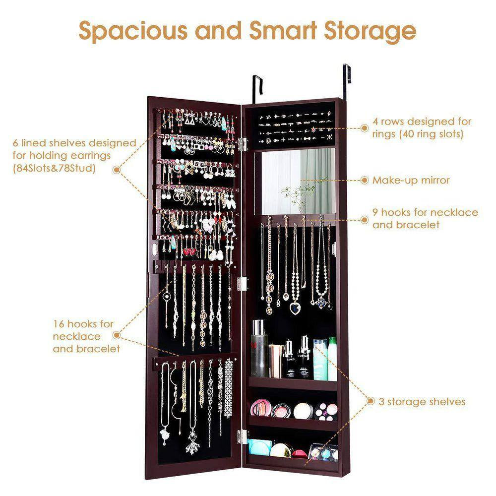 53 In. Dark Brown MDF Jewelry Boxes, Jewelry Organizer with Mirror