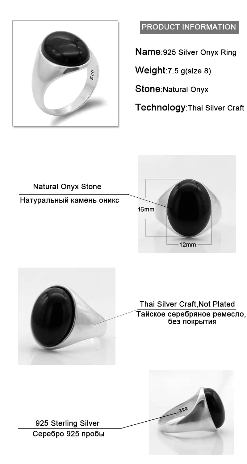 925 Sterling Silver Men Ring with Turquoise/Lapis Lazuli/Agate/Malachite/Onyx/Phoenix Stone Simple Jewelry to Male Women Gift