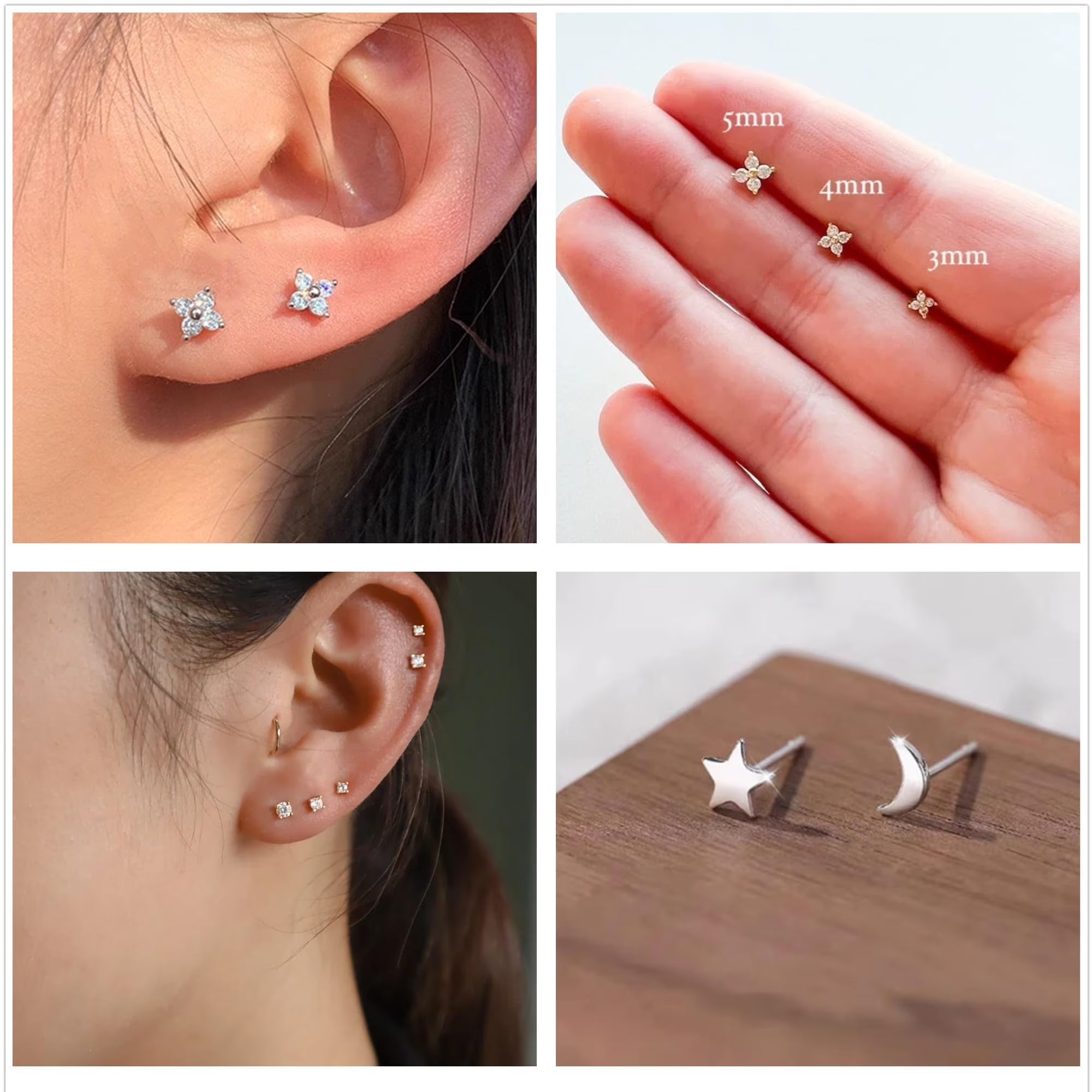 3 Pairs 18K White Gold Plated Moon Stud Earrings for Women Hypoallergenic Small S925 Sterling Silver Post Earring Sets Birthday Graduation Jewelry Gifts Teen Her Wife Mom Adults Ideas