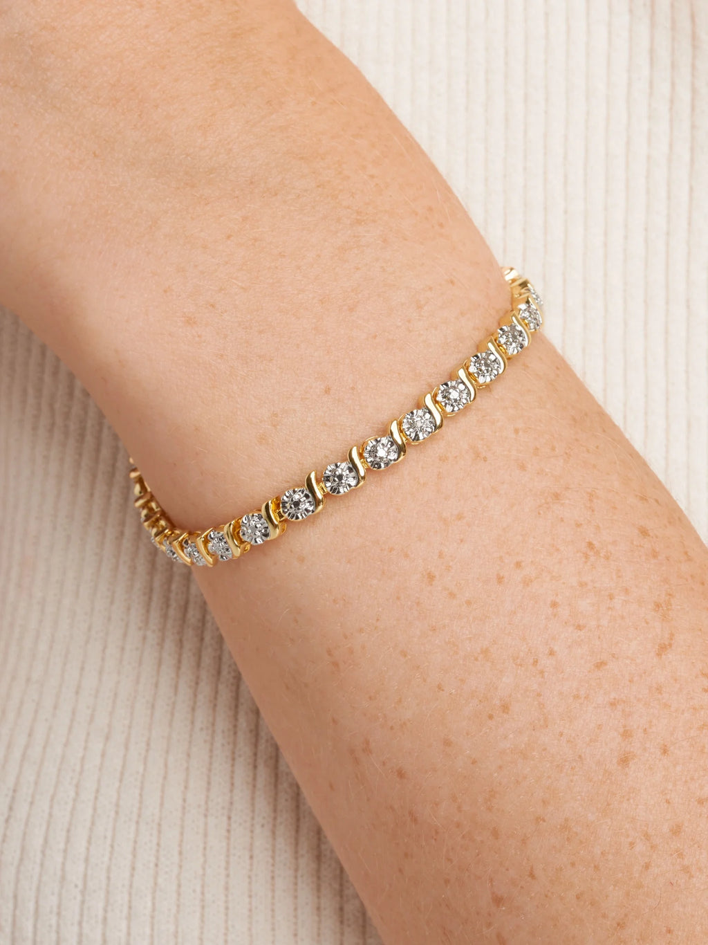 18K Yellow Gold Plated Diamond Accent Cross Charm Tennis Bracelet, 7.25"