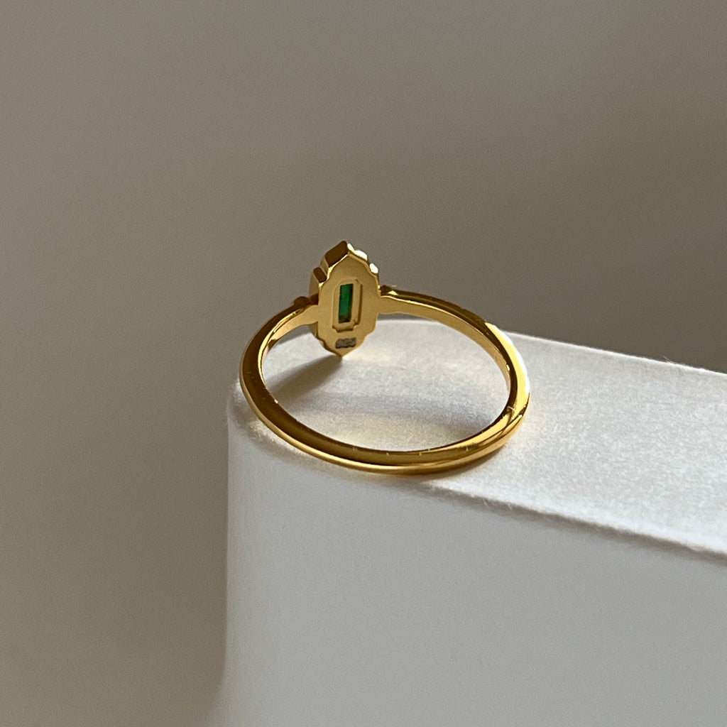 Dainty 18K Gold Vermeil Emerald Ring | Waterproof | Hypoallergenic | Promise Ring | Gift for Her | Love Gift | Engagement | Proposal